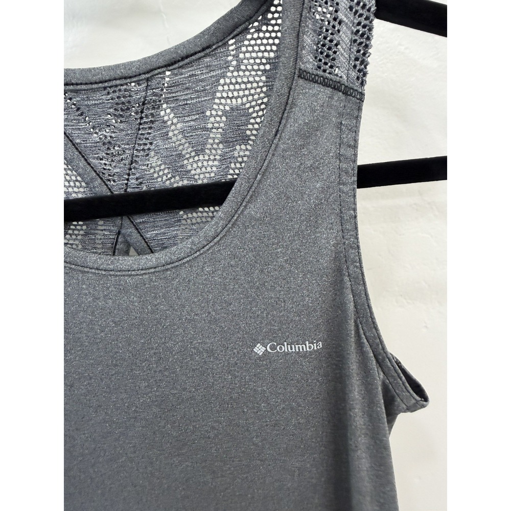 Columbia Women's Workout Tank Gray Lightweight Breathable Stretch Lace Back  M